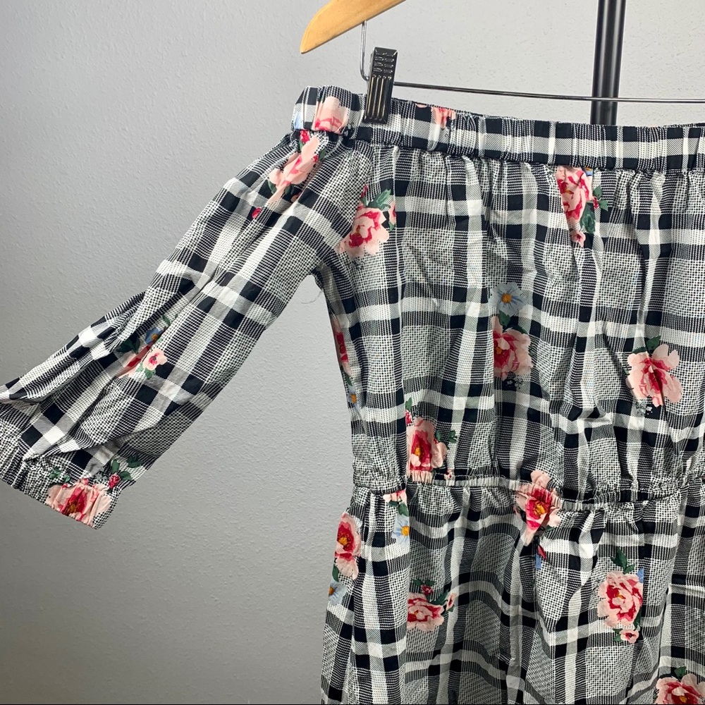 H&M Divided Plaid & Floral Off-Shoulder Mini Dress - Size L (NWOT) - Picture 7 of 8